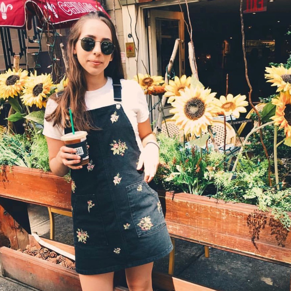 Topshop Black Floral Overall Dress